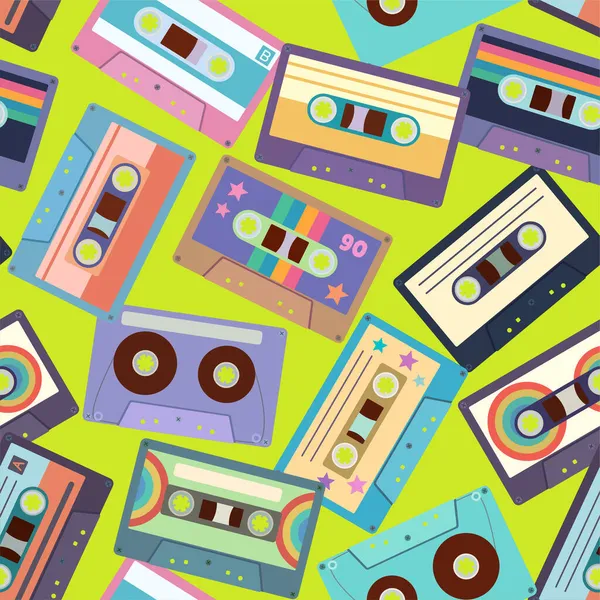 Renkli kasetlerle kusursuz bir desen. Tasarım ve aksesuarlar için modaya uygun arka plan.