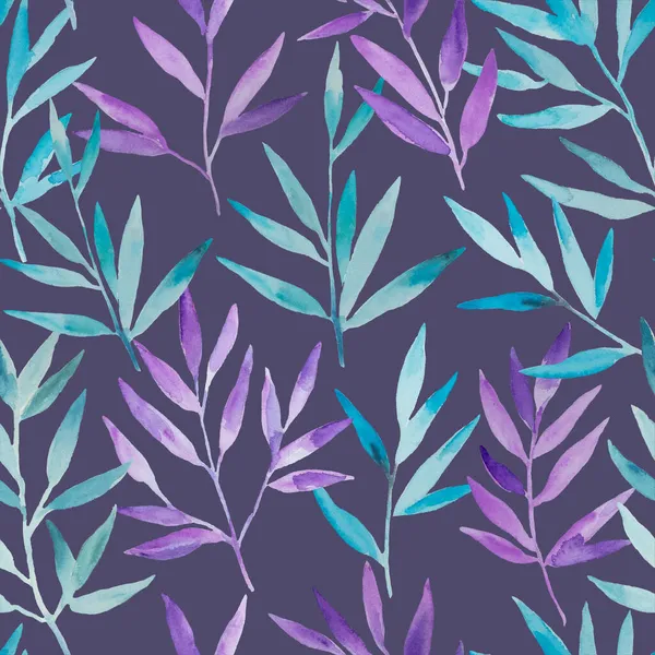 Naadloos patroon met aquarelblauwe en paarse takken. Handgeschilderde design print voor decor en uitnodigingen. — Stockfoto