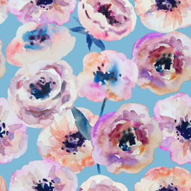 Soyut narin şakayık çiçekleriyle sulu boya deseni.