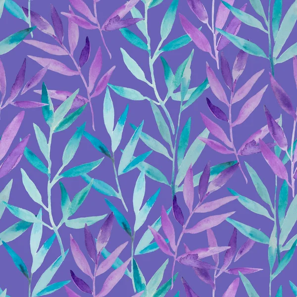 Seamless pattern with watercolor blue and purple branches. Hand painted design print for decor and invitations. — Stock Photo, Image