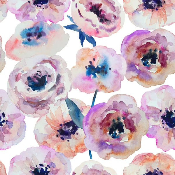Akvarell zökkenőmentes minta elvont finom anemone virágok. — Stock Fotó