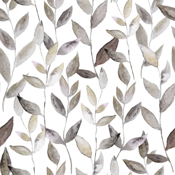 Watercolor seamless pattern with golden shimmering abstract plants and leaves for fabric and design.
