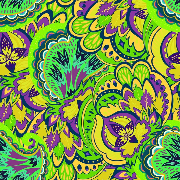 Färgglada sömlösa mönster med galna psykedeliska organiska abstrakta element, tryck med växt och svamp — Stock vektor