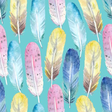 Suluboya boyalı tüylü, pürüzsüz bir desen. Tasarım ve kumaş için orijinal arkaplan.