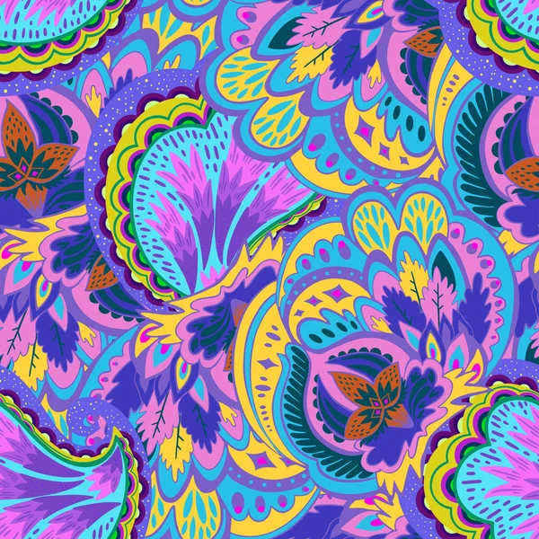 Цветной бесшовный рисунок с сумасшедшими психоделическими органическими абстрактными элементами, печать с растениями и грибами — стоковый вектор
