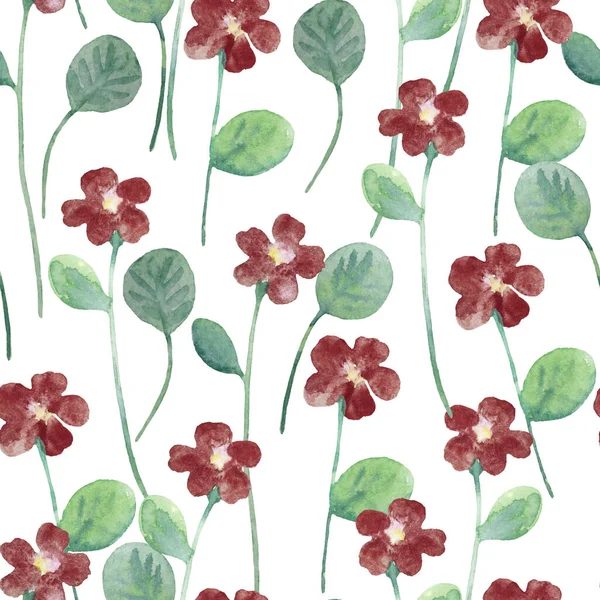 Aquarel naadloos patroon met donker paars abstracte eenvoudige bloemen. Leuke decoratieve bloemenprint voor ontwerp en stof. — Stockfoto
