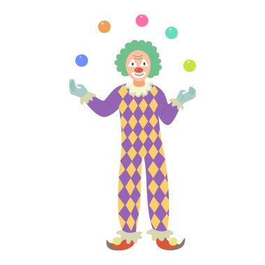 Yeşil peruklu neşeli palyaço beyaz arka planda izole edilmiş..