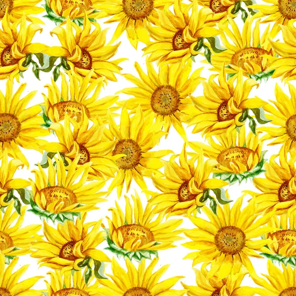 Nahtloses Muster mit Sonnenblumen. Aquarell handgezeichnete Illustration. — Stockfoto