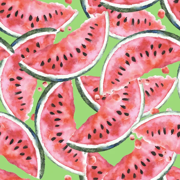 Nahtloses Muster mit saftigen Scheiben Wassermelone. — Stockfoto