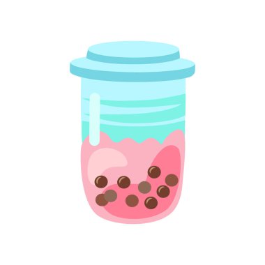 Bubble tea cup isolated on white background. Cartoon glass with milk shake. Asian food desert