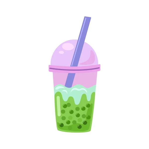 Bubble tea cup isolated on white background. Cartoon glass with milk shake. Asian food desert — 스톡 벡터