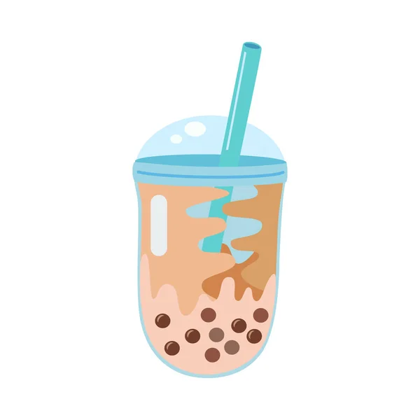 Bubble tea cup isolated on white background. Cartoon glass with milk shake. Asian food desert — Stockvector