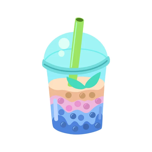 Bubble tea cup isolated on white background. Cartoon glass with milk shake. Asian food desert — стоковый вектор