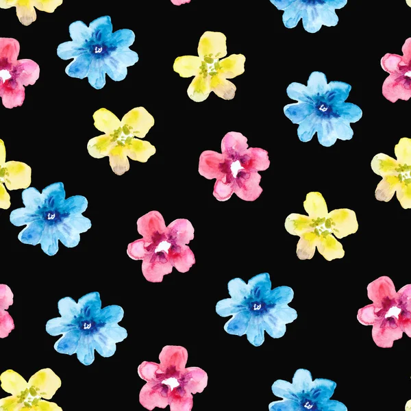 Aquarell nahtloses Muster mit farbenfrohen abstrakten einfachen Blumen. Niedlicher festlicher Blumenprint für Design und Stoff. — Stockfoto