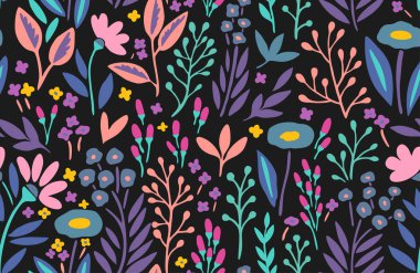 Şirin çiçekleri olan kusursuz desen ve tasarım ve kumaş için bitki elementleri.