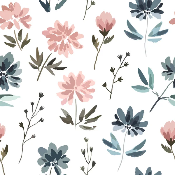 Sömlös mönster med söta fina pastell blommor i akvarell stil isolerad på vit bakgrund. — Stock vektor