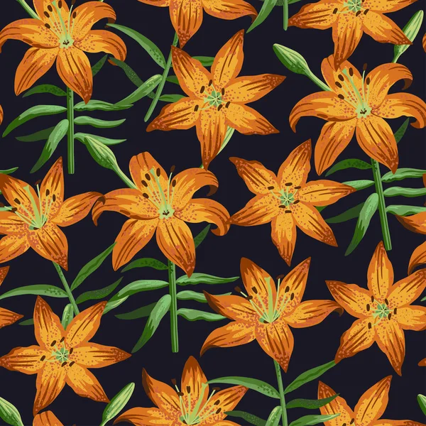 Bahçe turuncu zambakları sanatsal gerçekçilik tarzında kusursuz desen..