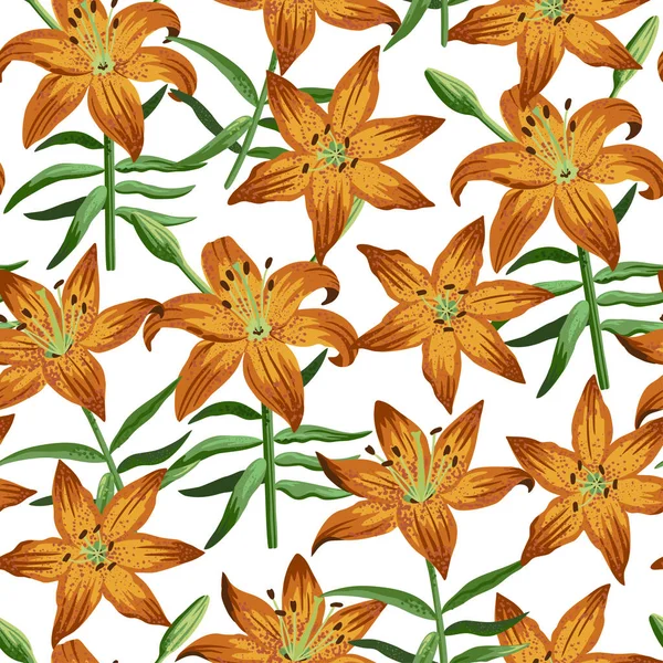 Bahçe turuncu zambakları sanatsal gerçekçilik tarzında kusursuz desen..