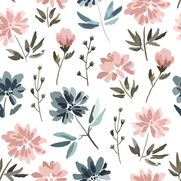 Motif sans couture avec de jolies fleurs pastel délicates dans un style aquarelle isolé sur fond blanc. — Image vectorielle