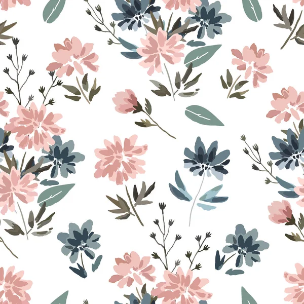 Naadloos Patroon Met Schattige Delicate Pastel Bloemen Aquarelstijl Geïsoleerd Witte — Stockvector