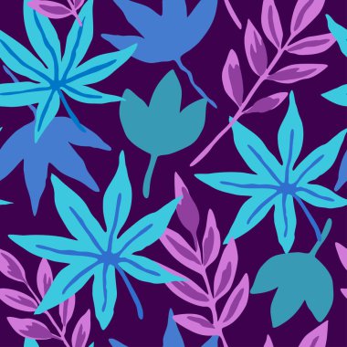Karalama yaprakları ve soyut bitki elementleriyle kusursuz desen.