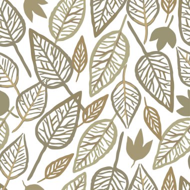 İskelet sonbahar yapraklarıyla kusursuz desen. Vektör el çizimi resimleme. 