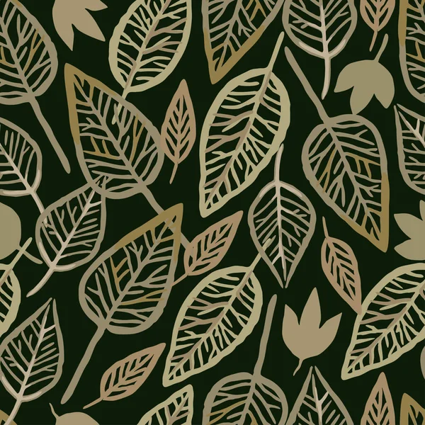Modèle sans couture avec squelette feuilles d'automne. Illustration vectorielle dessinée main. — Image vectorielle