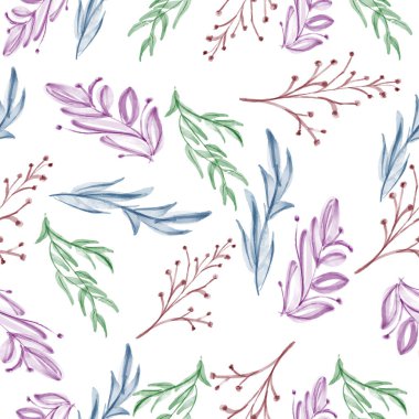 Beyaz arkaplan tasarımında renkli suluboya yaprağı pürüzsüz desen