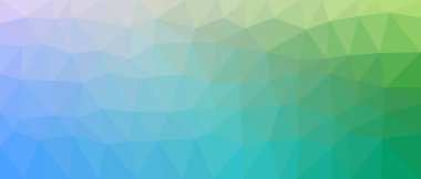 Cyan ve yeşil gradyan renk tasarımlı üçgenlerin soyut düşük poli arkaplanı