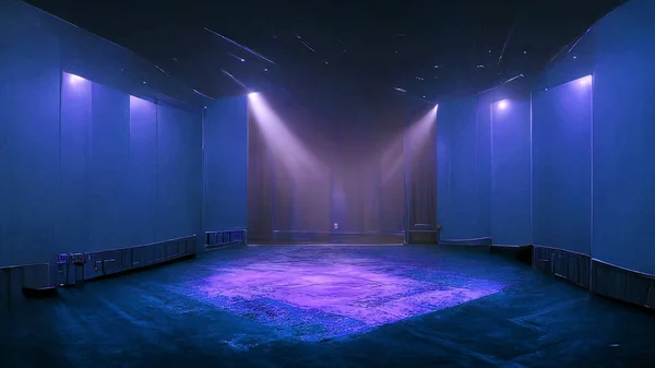 Empty stage with blue lights. 3D rendering