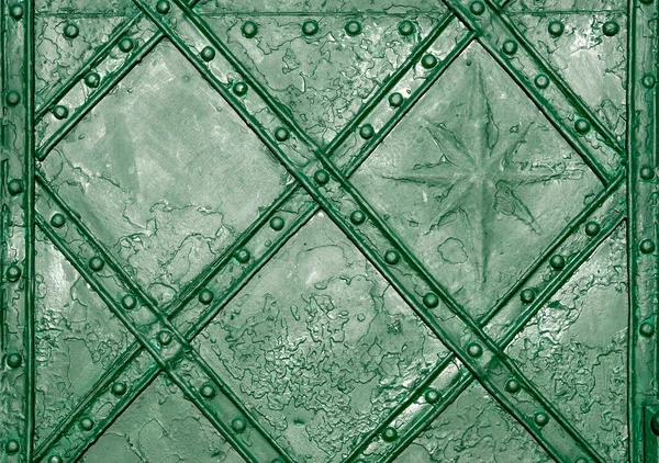 Zelená Stěna Zdobená Diamantovým Vzorem Kovových Plechů Knoflíků — Stock fotografie