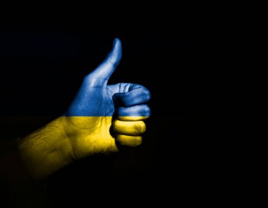 El yapımı ok işareti Ukrayna bayrağının renkleriyle boyanmış