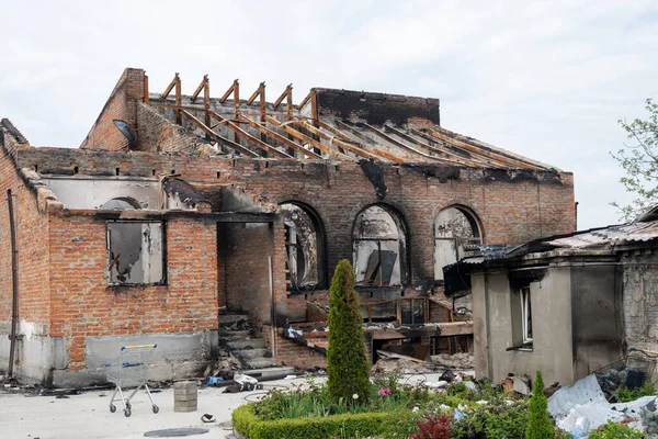 Irpin Kyiv Region Ukraine 2022 Destroyed House Burned Result Russian —  Fotos de Stock