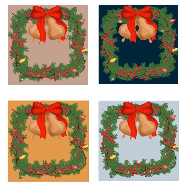 Christmas Wreath Clipart Digital Winter Christmas Tree Berries Christmas Bells — Fotografia de Stock