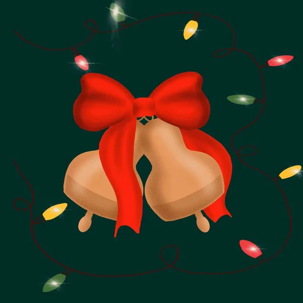 Vánoční Věnec Clipart Digitální Zimní Vánoční Stromeček Berry Vánoční Zvony — Stock fotografie