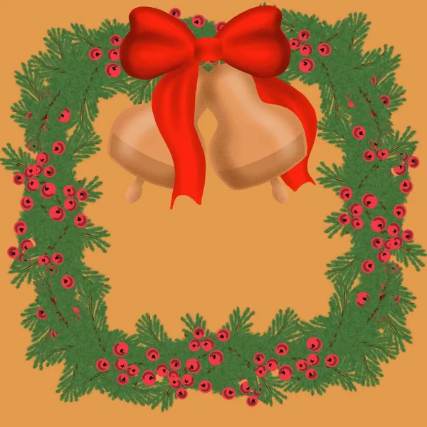Christmas Wreath Clipart Digital Winter Christmas Tree Berries Christmas Bells — Zdjęcie stockowe