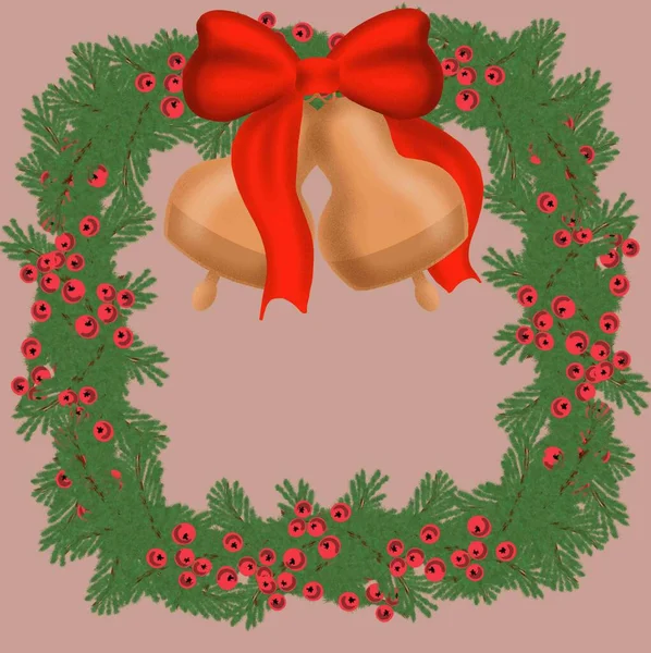 Couronne Noël Clipart Hiver Numérique Arbre Noël Baies Rouges Cloches — Photo