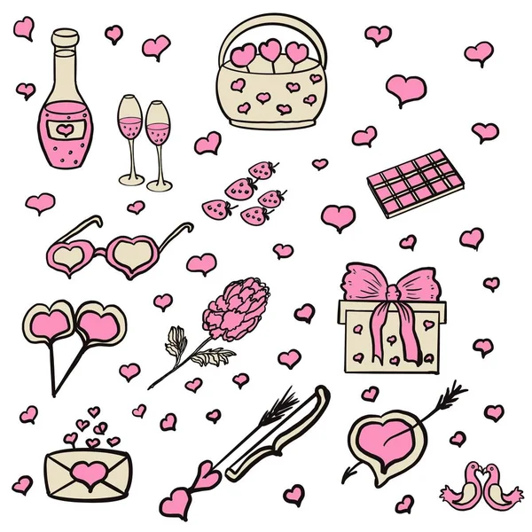 Valentine Day Gift Valentine Day Gift Box Basket Hearts Glasses — Stock Photo, Image
