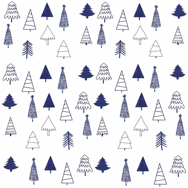 采购产品纹理 纺织品 不同形状和类型的冷杉树 不同的圣诞树 冷杉树 粉红色 不同形状的雪花 — 图库照片