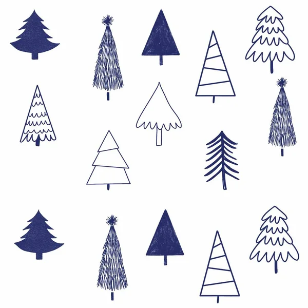 采购产品纹理 纺织品 不同形状和类型的冷杉树 不同的圣诞树 冷杉树 粉红色 不同形状的雪花 — 图库照片