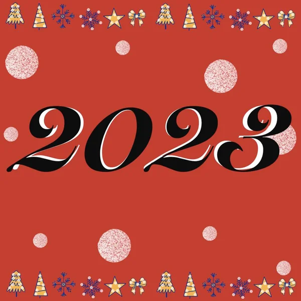 2023 Nieuwjaar Gefeliciteerd Met Het Jaar 2023 Kerstboom Cadeau Sneeuwvlokken — Stockfoto