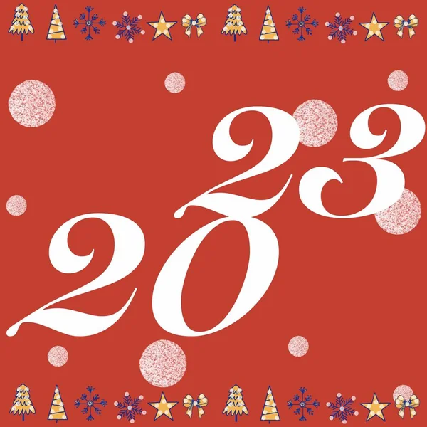 2023 New Year Congratulations Year 2023 Christmas Tree Gift Snowflakes — Zdjęcie stockowe