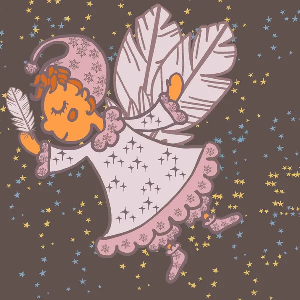 Μωρό Διάνυσμα Εικονογράφηση Παιδί Άγγελος Καρτούν Αγόρι Αγάπη Κάρτα Φεγγάρι — Φωτογραφία Αρχείου