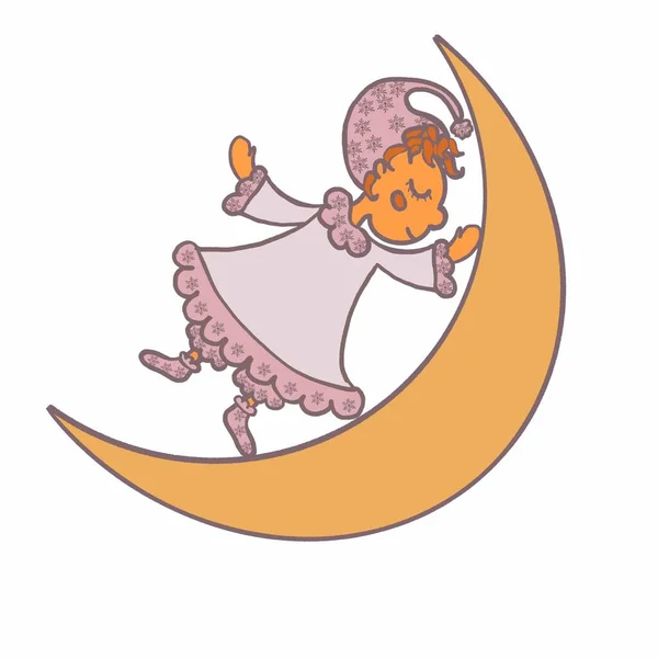 Baby Vector Illustration Child Angel Cartoon Boy Love Card Moon — стоковое фото