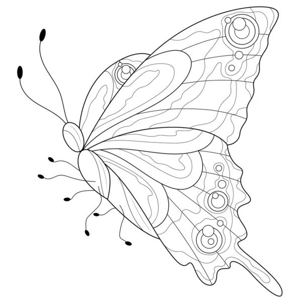 Butterfly Coloring Book Antistress Children Adults Illustration Isolated White Background — Stock Vector