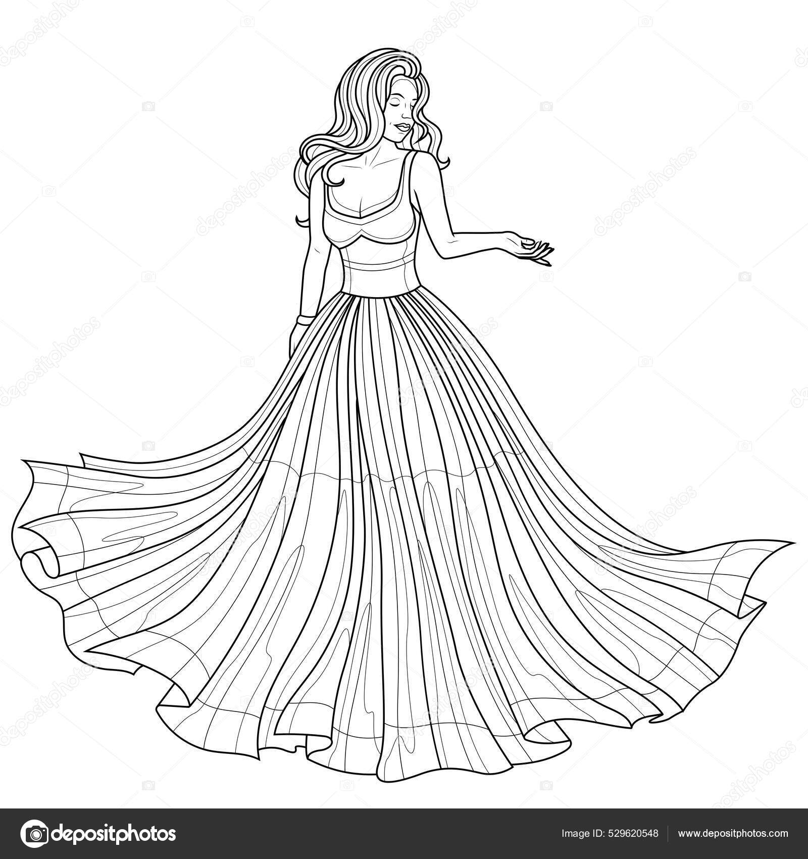 Desenho de vestido de noiva antigo para colorir