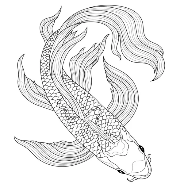 Koi Carp Fish Coloring Book Antistress Children Adults Zen Tangle — Stock Vector