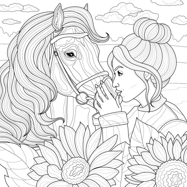 Desenho Lápis Livro Colorir Stress Página Melhores Amigos Menina Elegante  imagem vetorial de penochka1© 516021570