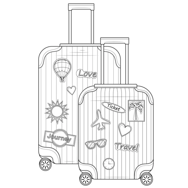 Suitcase Stickers Coloring Book Antistress Children Adults Illustration Isolated White — Stock Vector