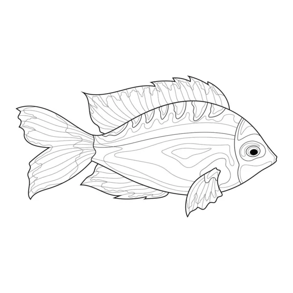 Pescado Esbozo Blanco Negro Libro Para Colorear Antiestrés Para Niños — Archivo Imágenes Vectoriales